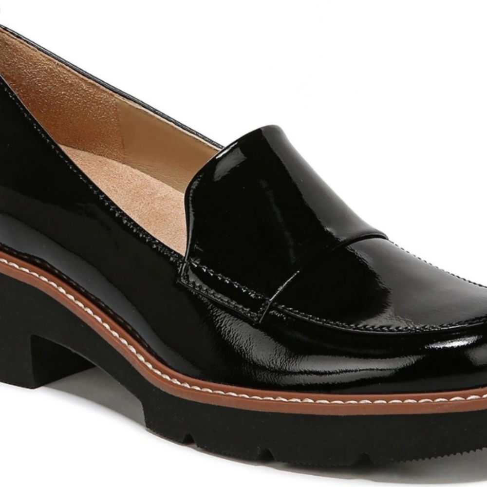 Naturalizer Womens Darry Lugged Sole Black Patent Leather Loafer Shoes 7.5W